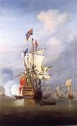 Monamy, Peter The First-rate ship Royal Sovereign stern  quarter view,in a calm oil painting on canvas